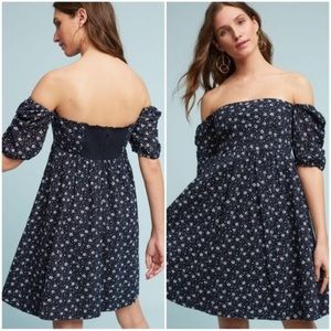 NWT Maeve Anthropologie Lillianne Navy Blue Eyelet Puff Sleeve Dress 0
